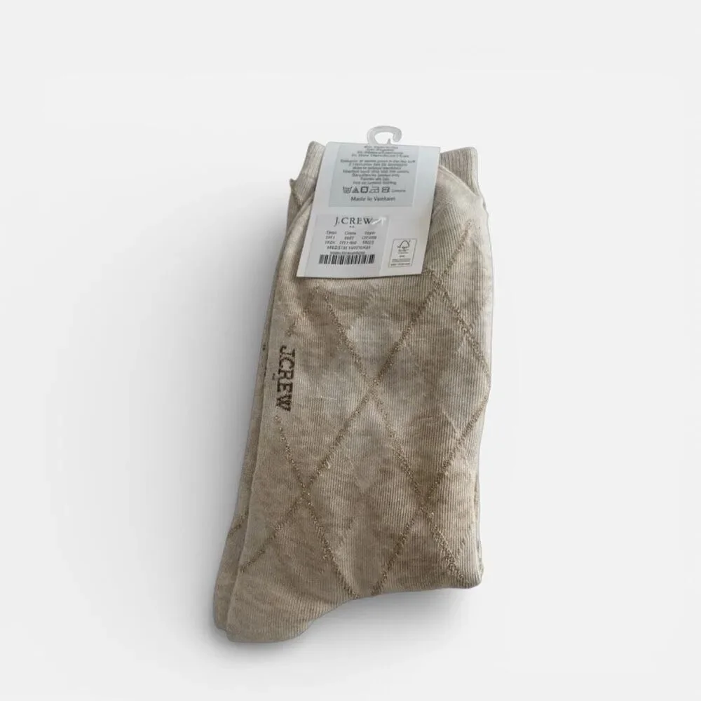 J.Crew Argyle Women’s Trouser Socks Heather Dove Neutral Cotton Blend NWT